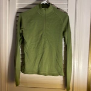 S Ibex Shak wool sweater, 1/4 zip. Green. Made in USA of New Zealand merino wool